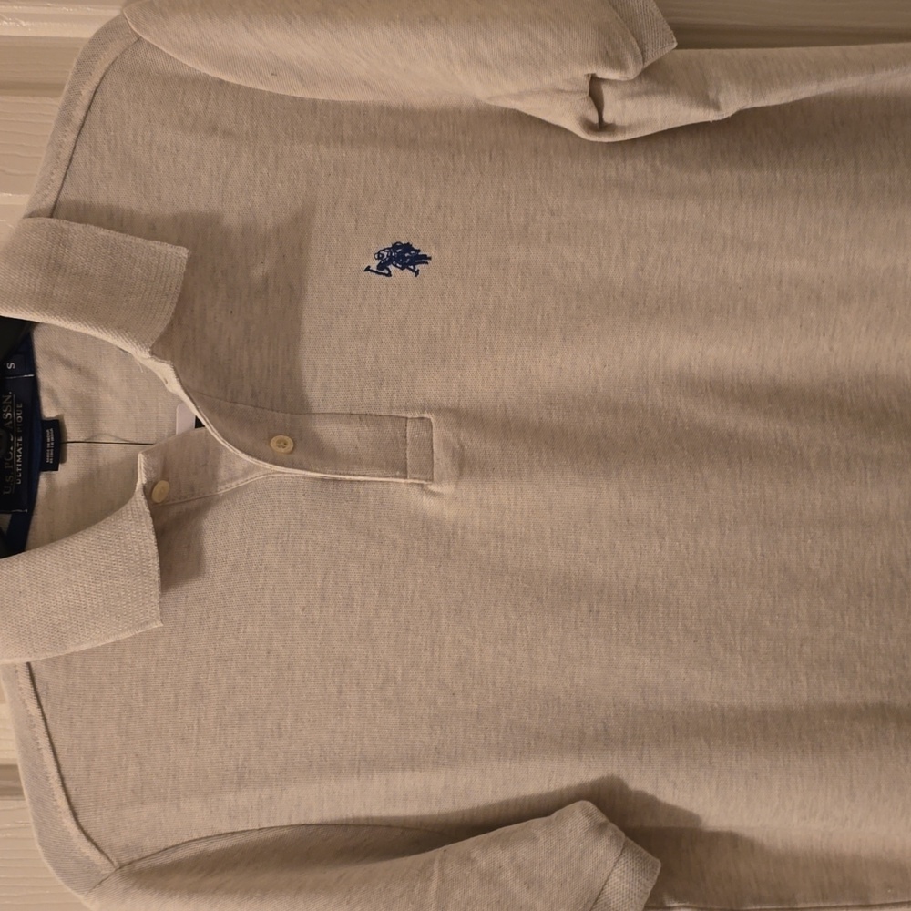 U.S. POLO ASSN. BRAND MENS OFF WHITE HEATHER SHORT SLEEVES POLO SIZE SMALL